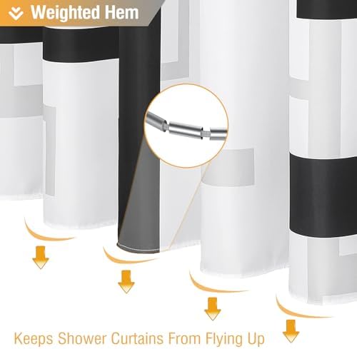 BTTN 72x84 Extra Long Fabric Geometric Shower Curtain Set, Black and