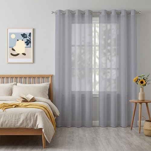 Solid Color Sheer Curtains for Living Room 63 inch Length 2 Panels