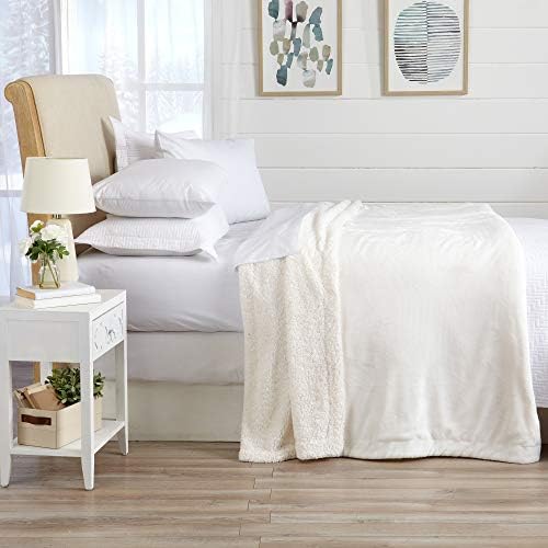 Great Bay Home Sherpa Fleece and Velvet Plush King Throw Blanket Optic