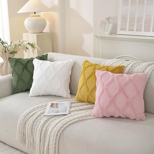 TAOSON Fall Faux Fur Moroccan Throw Pillow Covers 18 x 18, Set of 2