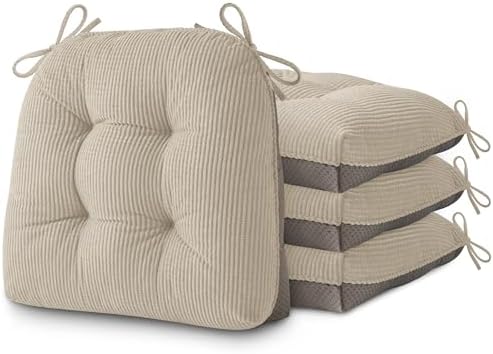 AddGrace Dining Chair Cushions Set of 4 Non-Slip 18"x16"x3" Cream