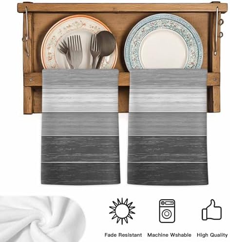 Grey Ombre Kitchen Towels Set of 4, Absorbent Microfiber Soft Dish