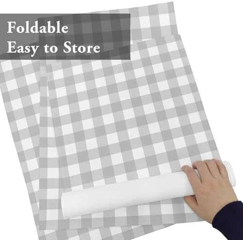 Grey Checked Placemats Set of 8, Cotton Linen Fabric Place Mats