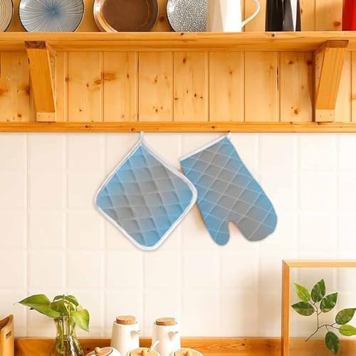 Quilted Cotton Terry Cloth Oven Mitt, Pot Holder Sky Blue Gradient