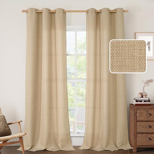 LAMIT Light Filtering Natural Linen Curtains for Living Room 84 Inch