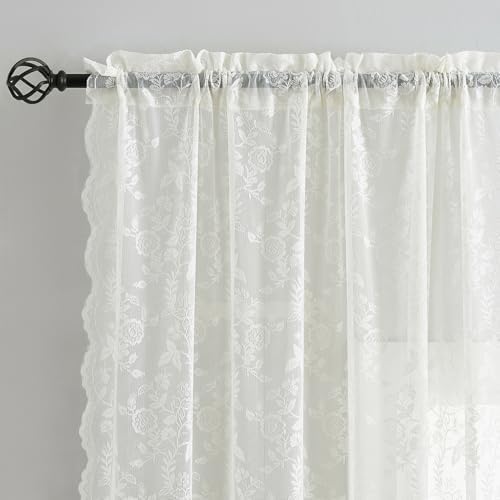 FINECITY Ivory Lace Curtains for Living Room 52 x 120 Inch, 2 Panels