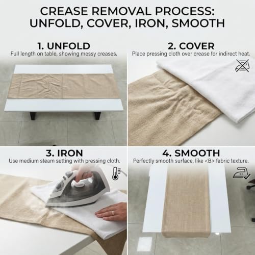 Beige Faux Linen Table Runner Waterproof Elegant Modern Table Decor