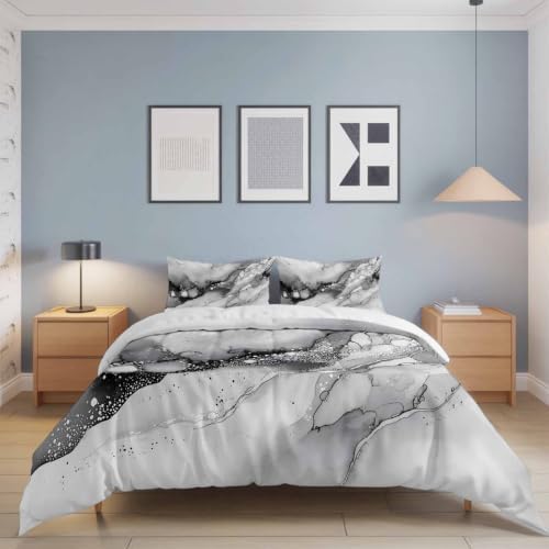 Abstract Ombre Gray Queen Duvet Cover Set - 4 Pcs Comforter Cover