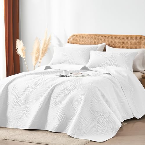 OARAGE Queen Quilt Bedding Set Soft Lightweight White Bedspread with