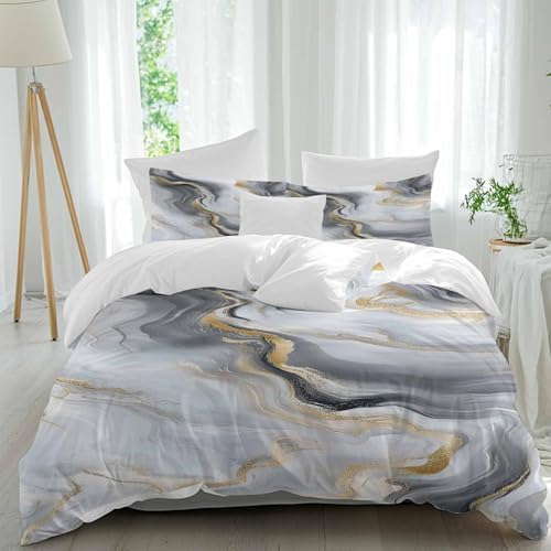 Gray Ombre Marble Bedding 3 Piece Duvet Cover Set Queen Size, Abstract