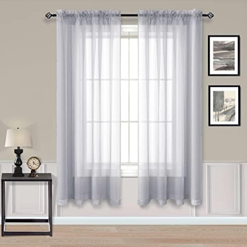 Grey Sheer Curtains 63 Inch Length for Bedroom 2 Panels Set Voile