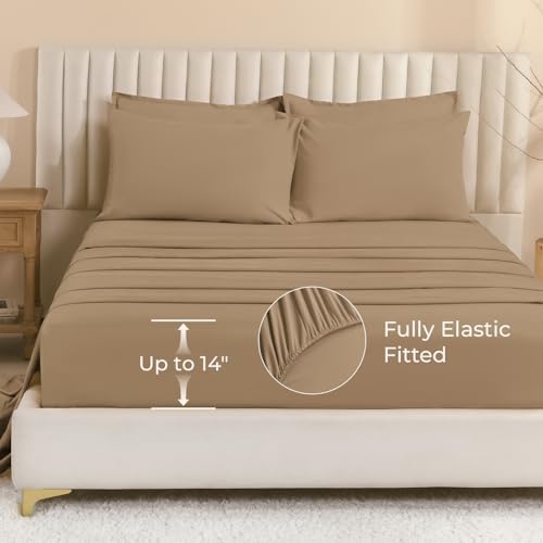 Litanika Taupe King Comforter Set with Sheets - 7 Pieces Solid Bed in