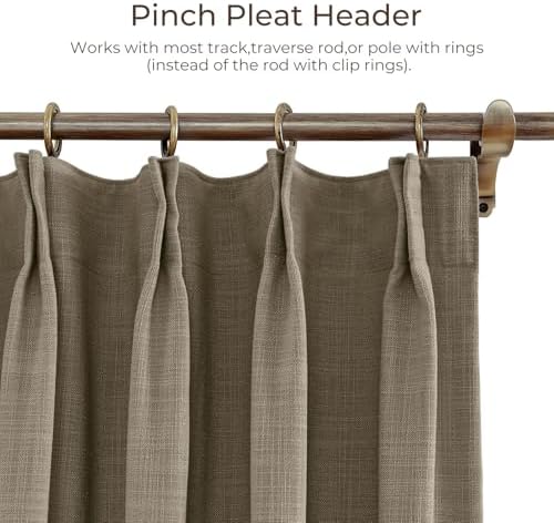TWOPAGES Liz Linen Pinch Pleat Blackout Curtain 120 Inch Long for