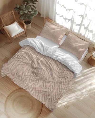 LooPoP Duvet Cover Set Queen Size Beige Linen Comforter Sets 3 Pieces