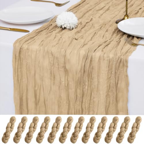 12 Pack Beige Cheesecloth Table Runner 10FT Wedding Party Decor