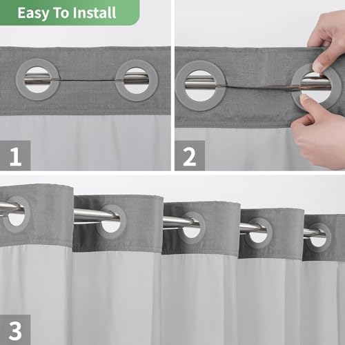 eachope No Hook Slub Textured Shower Curtain with Snap in