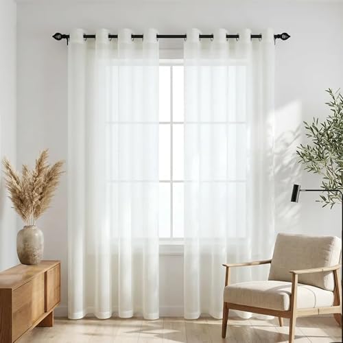 Mrs.Naturall Cream Ivory Silky Sheer Curtains, Clear Light Weight