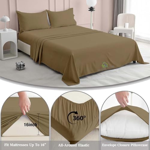 Hotel Luxury Bed Sheets, Queen Size 4 Piece Sheet Set, 16 Inch Deep