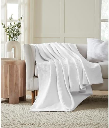 Better Trends 100% Cotton Waffle Weave Throw Blanket for Couch, Bed