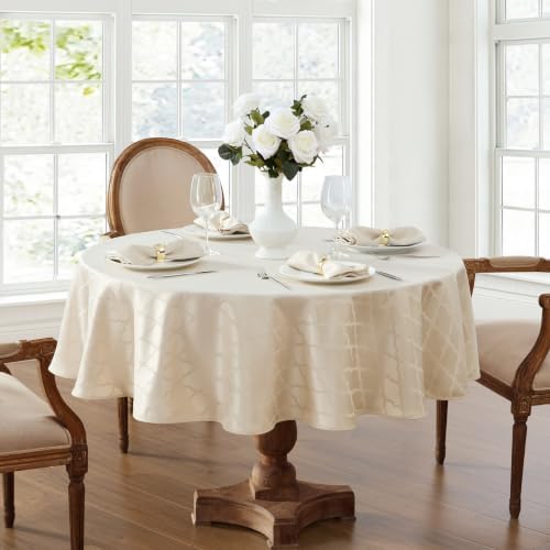 HLC.ME Modena Beige Waterproof Tablecloth, Dining Table Cover, 70"