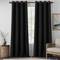 Full Blackout Black Linen Curtains 120 Inch Length 2 Panels