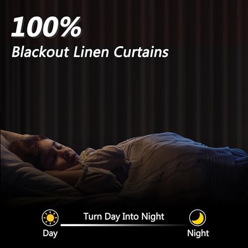 Guken 100% Blackout Linen Curtains 63 Inch Long for Bedroom 2 Panels