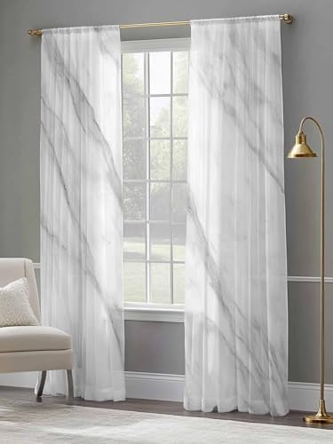 Sheer Curtains 108 Inches Long 2 Panels Set for Living Room, Marble