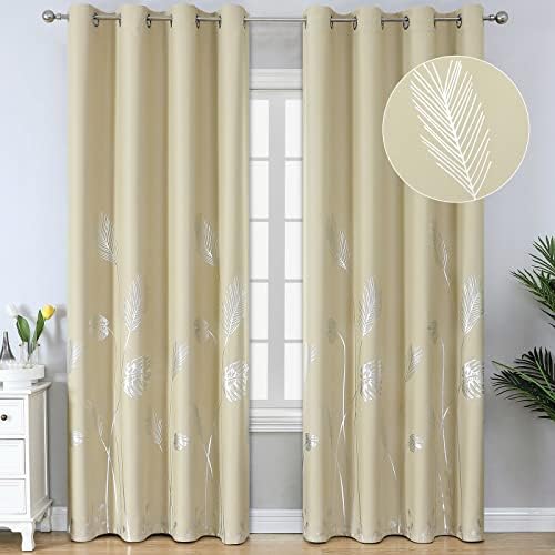 Beige Blackout Patterned Curtains for Living Room Bedroom 52x108 Inch