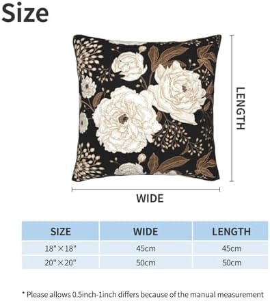 Black and Gold Flower Pillow Covers 20x20 Inch Set of 2 Vintage Floral