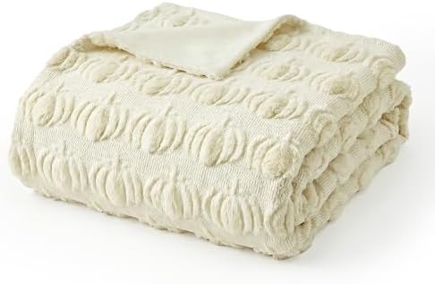 Horaldaily Fall Beige Pumpkin Faux Fur Throw Blanket 60x80