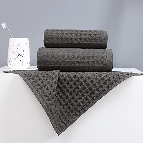 YiLUOMO Grey Waffle Bath Towel Set for College Dorm