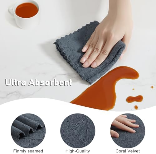Homaxy Super Soft 12 Pack Kitchen Towels and Dishcloths Set, Dark Grey