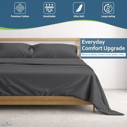 Rajlinen 100% Cotton King Sheets Set, Cooling & Breathable Bed Sheets