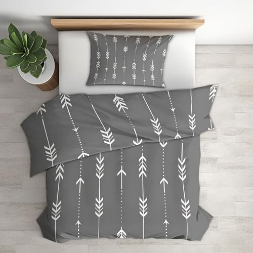 Gray Modern Duvet Cover Full Size, Minimalist Boho Stripe Reversible