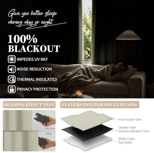 Yakamok Warm Cream Blackout Curtains 72 inch Long with Back Tab 40"