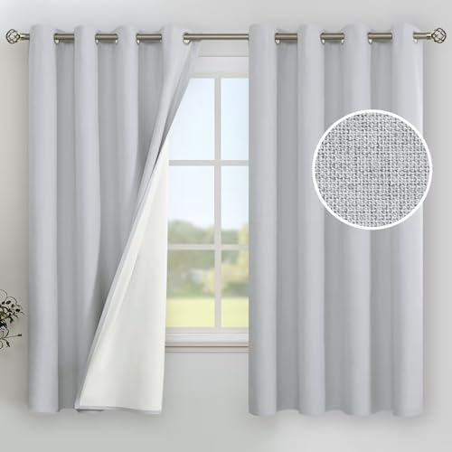 YoungsTex Light Grey Linen Blackout Curtains 63 Inch Length for