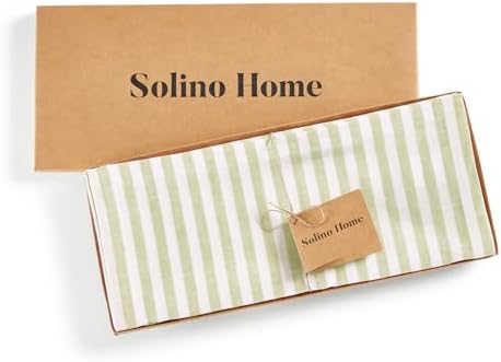 Solino Home 100% Pure Linen Table Runner, 14 x 90 in, Sage and White