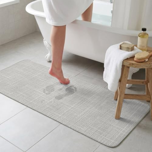 Rustic Light Gray Bathroom Runner Rugs Non Slip Washable Absorbent