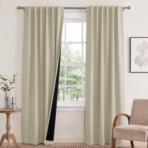 NICETOWN Cream Blackout Curtains 84 Inches Long 2 Panels Set for