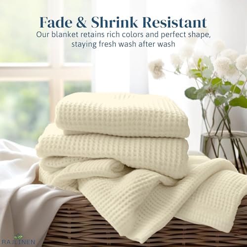 Rajlinen 100% Cotton Waffle Blanket California King, Soft Lightweight
