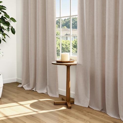 SMABU Linen Grommet Curtains 96 Inches Long for Living Room Sand Beige