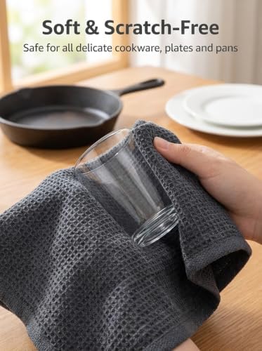 Kitchen Dish Cloths Waffle Weave Cotton Towels 12x12in Dark Grey