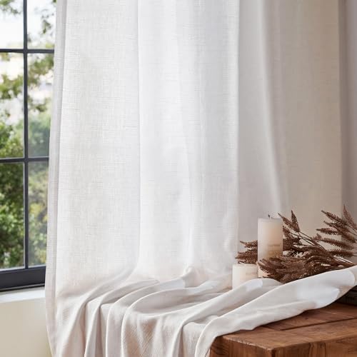 jinchan Linen Curtains 63 Inch Light Filtering Grommet 2 Panels Cream