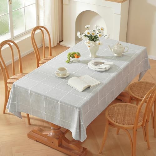 Zobesta Linen Table Cloth Rectangle Tables 60x120 in Plaid Gray