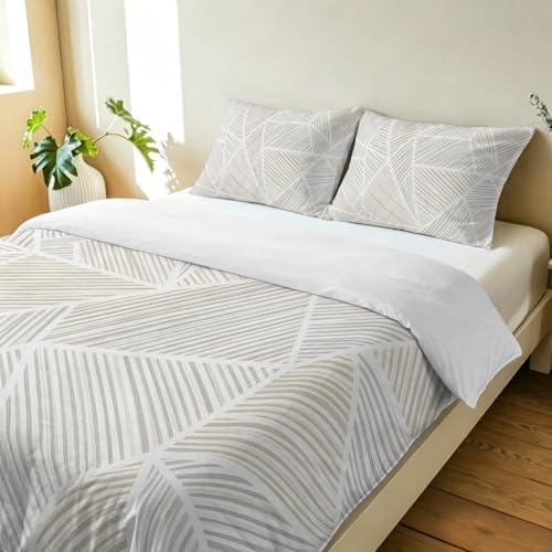 3 Pieces Bedding Set King Size, Abstract Beige Cream Soft Duvet Covers