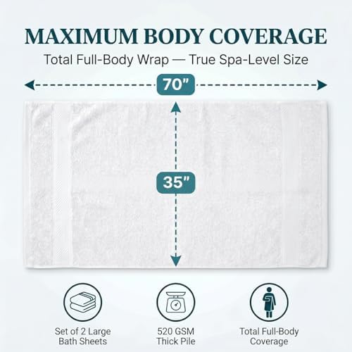 Sofea Bath Sheet Towels 2 Pack Oversized, (35 x 70 Inches) 100% Cotton