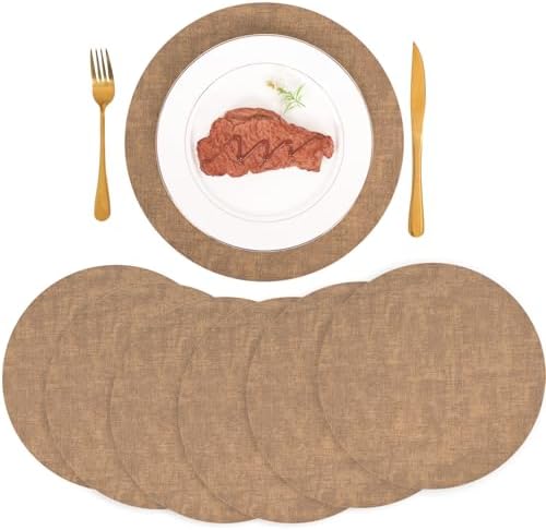Round Placemats Set of 6, Faux Leather Heat Resistant Table Mats