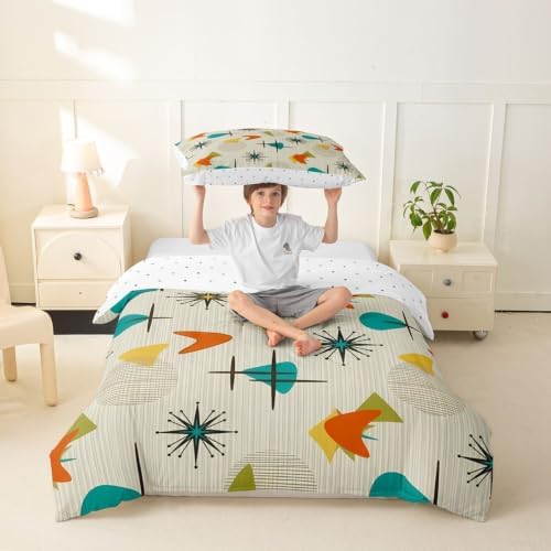 Manfei Geometric Kids Duvet Cover Set Twin Size,Vintage Graphic Lines