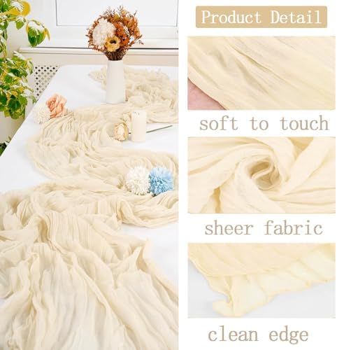 8 Pack Ivory Cheesecloth Table Runner 20 x 120 inch Gauze Table