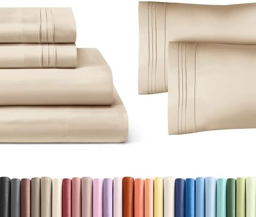 Cream 4-Piece Sheet Set & Pillowcase Bedding Bundle (Full Size)